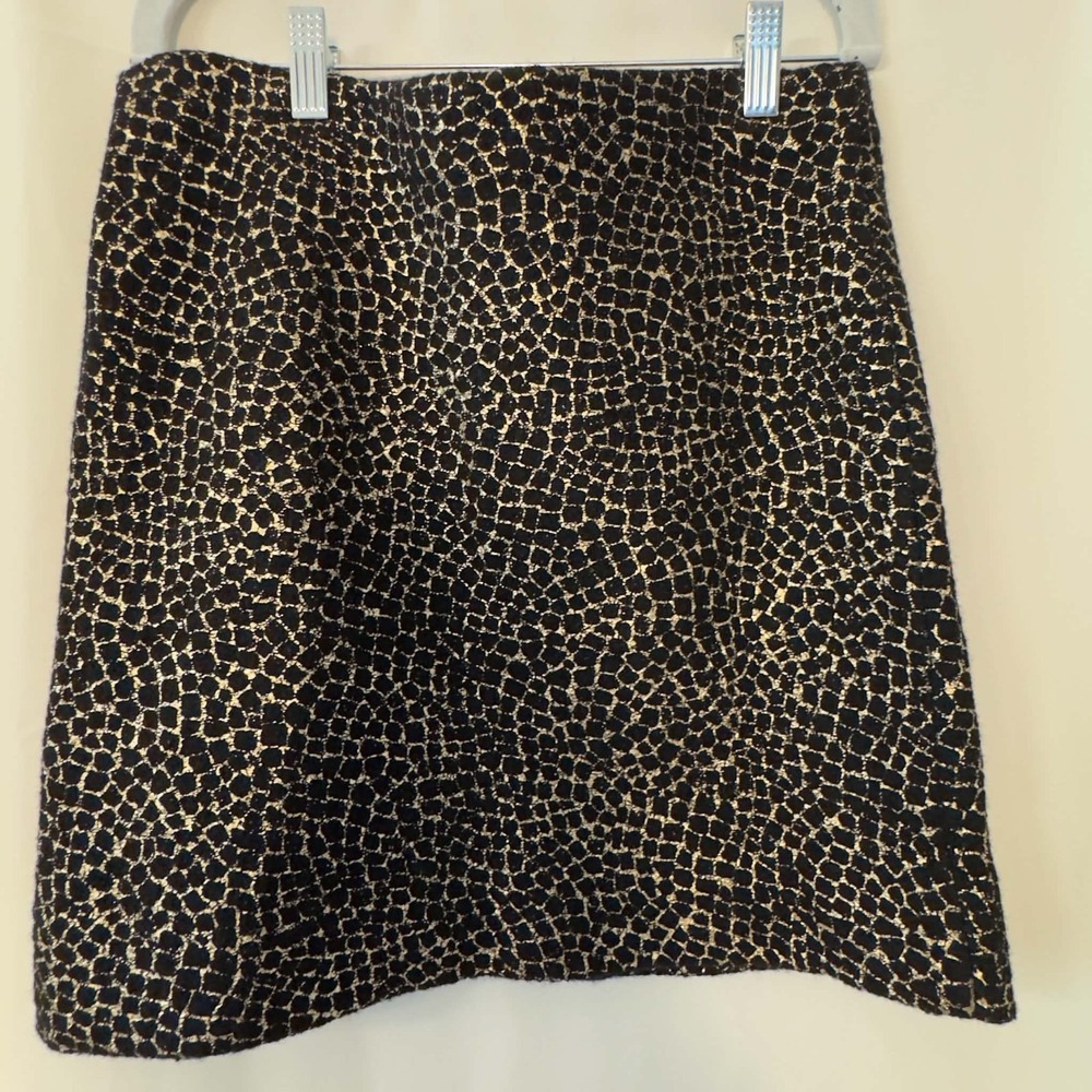 Diane Von Furstenberg Size Small Black Gold Wool Mini Skirt Animal Print Glam